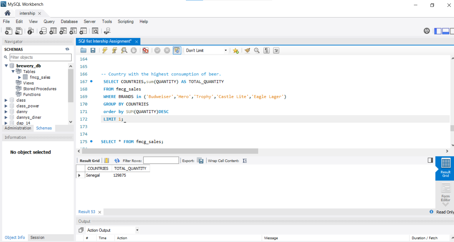 MySQL query showing highest beer consumption country